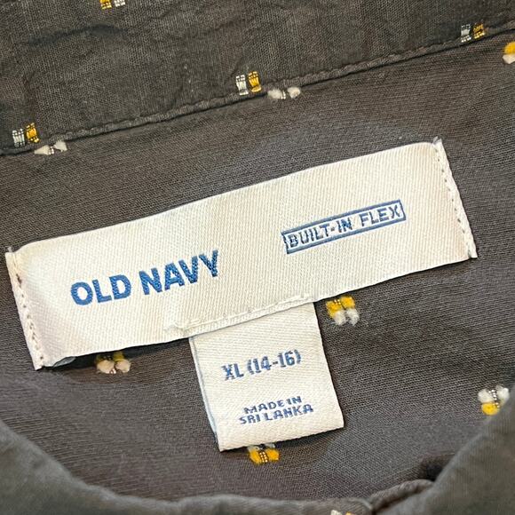 Old Navy Brown Gold & White Built-In Flex Short Sleeve Button-Up Boy XL (14-16) - Picture 6 of 9